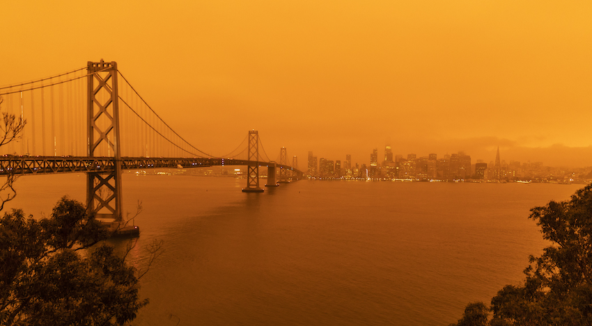 Picture orange sky over San Francisco during wildfires